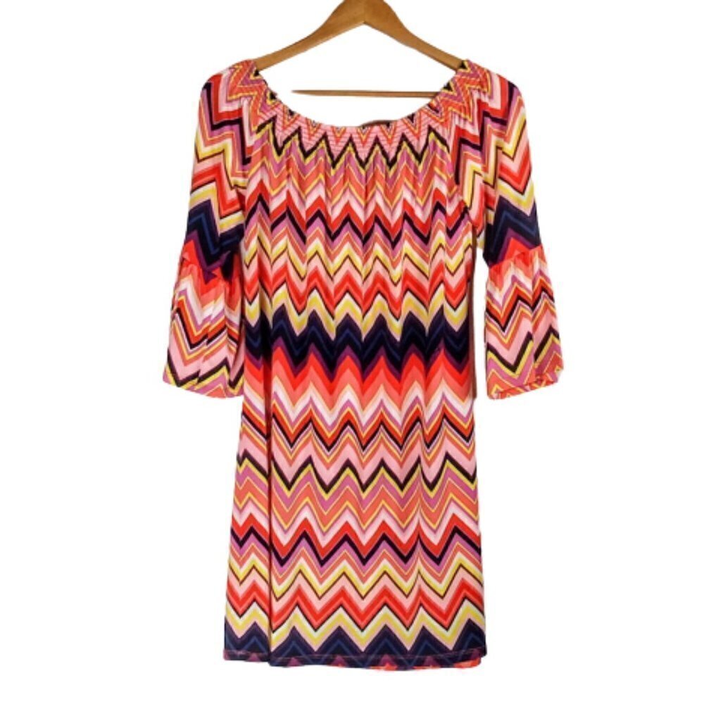 Trina Turk Off The Shoulder Chevron Print Mini Dress - Picture 3 of 6